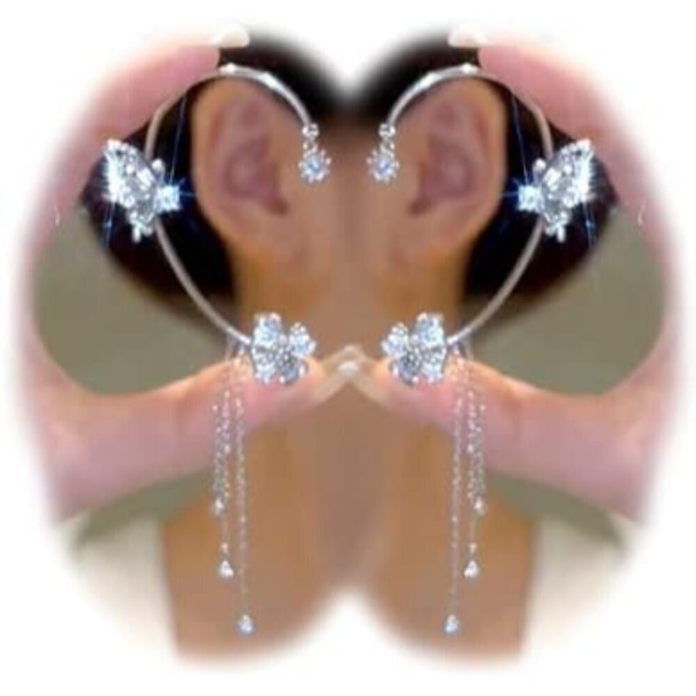 2PCS Butterfly Tassel Zircon Earrings Ear Cuffs No Piercing Jewelry Gifts
